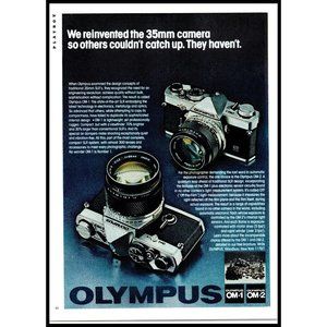 1979 Olympus OM-1 OM-2 SLR Camera Vintage Print Ad Film Photography Wall Art